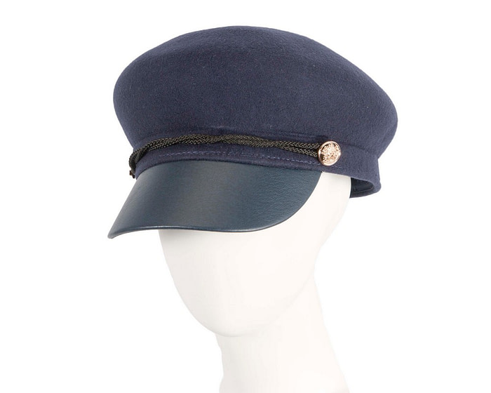 Navy felt captains cap fashion hat - Fascinators.com.au