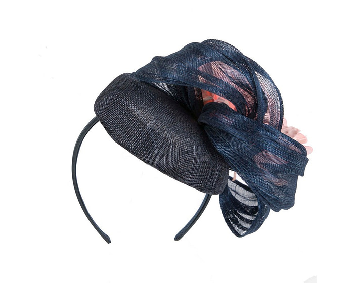 Navy and pink flower pillbox racing fascinator by Fillies Collection - Fascinators.com.au