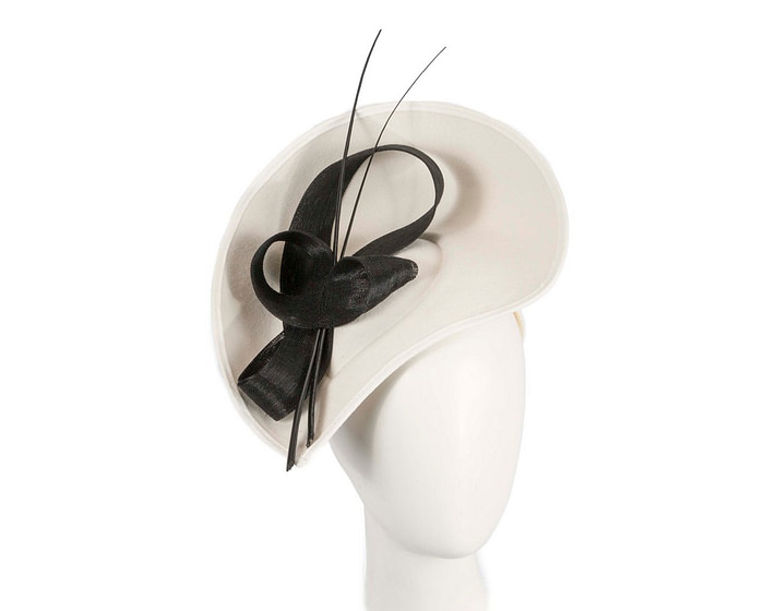 Cream & black winter fascinator with bow and feathers - Fascinators.com.au