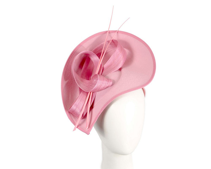Pink winter fascinator with bow and feathers - Fascinators.com.au