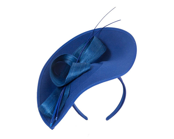 Royal blue winter fascinator with bow and feathers - Fascinators.com.au
