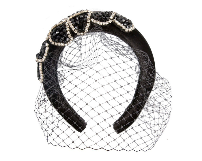 Black headband with face veil by Max Alexander - Fascinators.com.au