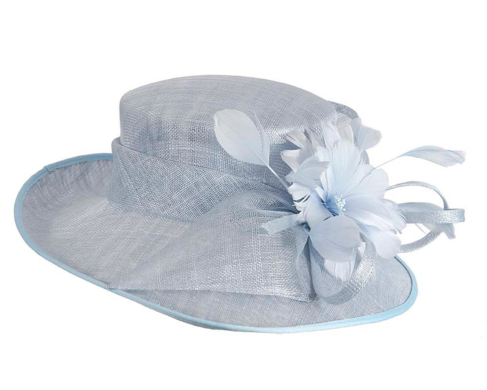 Wide brim light blue fashion hat by Max Alexander - Fascinators.com.au
