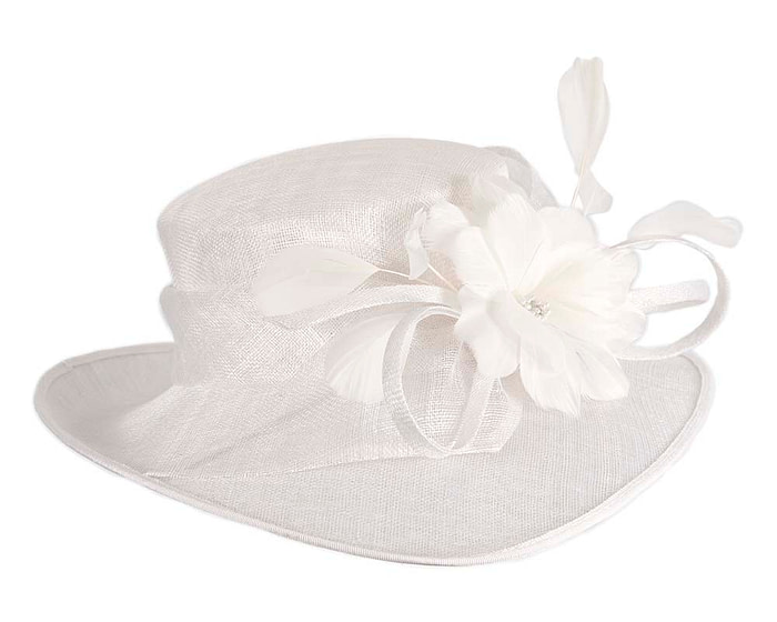 Wide brim white fashion hat by Max Alexander - Fascinators.com.au