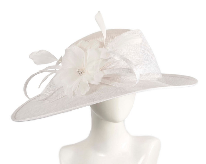 Wide brim white fashion hat by Max Alexander - Fascinators.com.au
