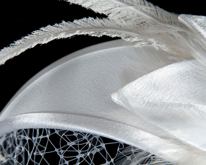 Custom made white fascinator with feather - Fascinators.com.au