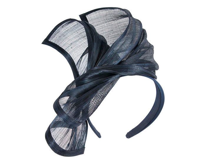Twisted navy silk abaca fascinator by Fillies Collection - Fascinators.com.au