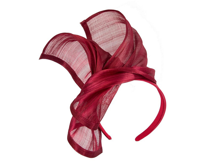 Twisted burgundy silk abaca fascinator by Fillies Collection - Fascinators.com.au