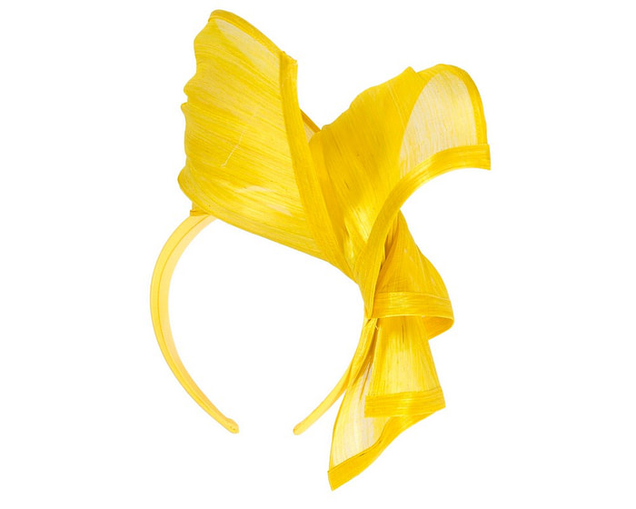 Twisted yellow silk abaca fascinator by Fillies Collection - Fascinators.com.au