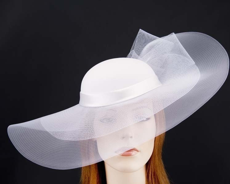 White fashion hat for Melbourne Cup races & special occasions S152W - Fascinators.com.au