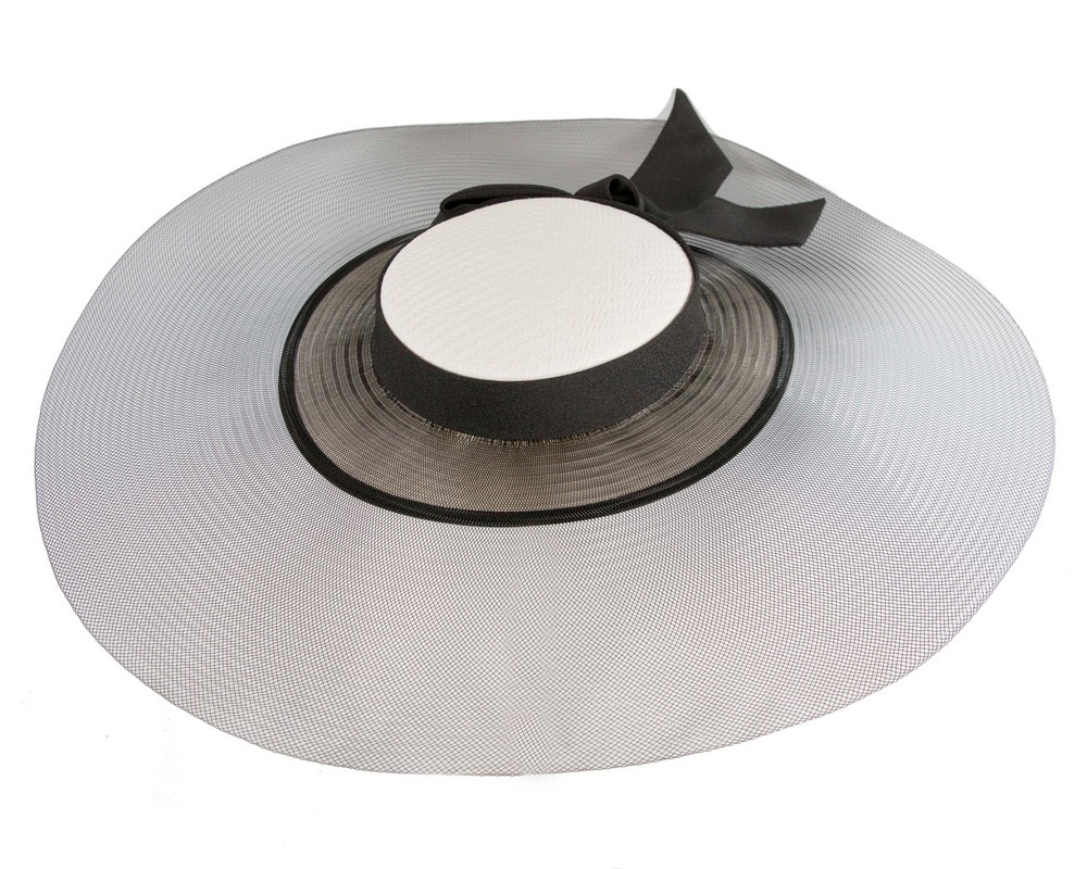 Bespoke white & black wide brim boater hat - Hats From OZ Bespoke white & black wide brim boater hat - Image 2