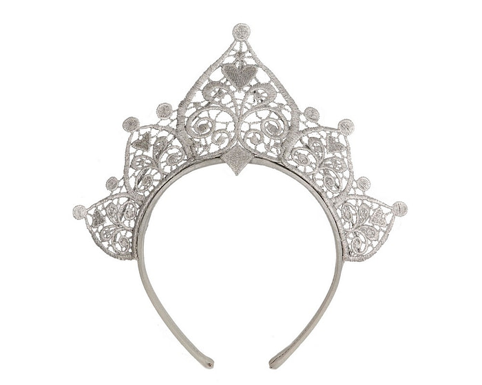 Modern silver crown racing fascinator by Cupids Millinery - Image 2