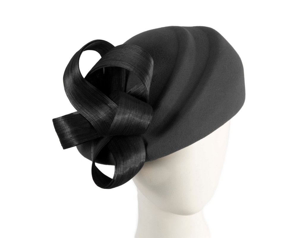 Black winter fashion beret hat with loops by Fillies Collection - Hats From OZ | F721B Black winter fashion beret hat with loops by Fillies Collection - Hats From OZ