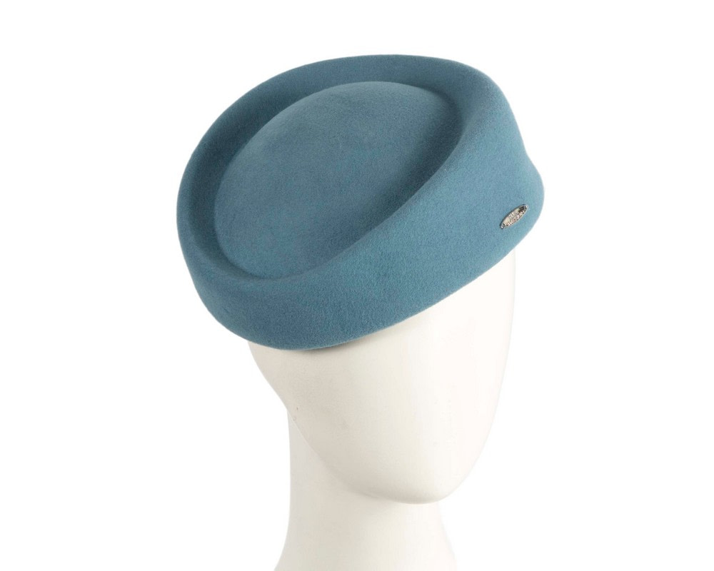 Classic Stewardess Blue Grey Felt Pillbox Hat by Max Alexander - Hats From OZ | J463BG Classic Stewardess Blue Grey Felt Pillbox Hat by Max Alexander - Hats From OZ