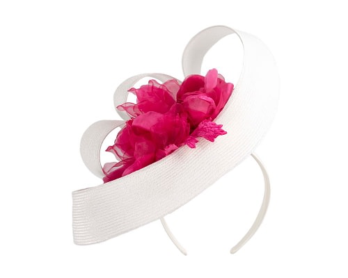Fascinators Online - Large white & fuchsia fascinator by Fillies Collection
