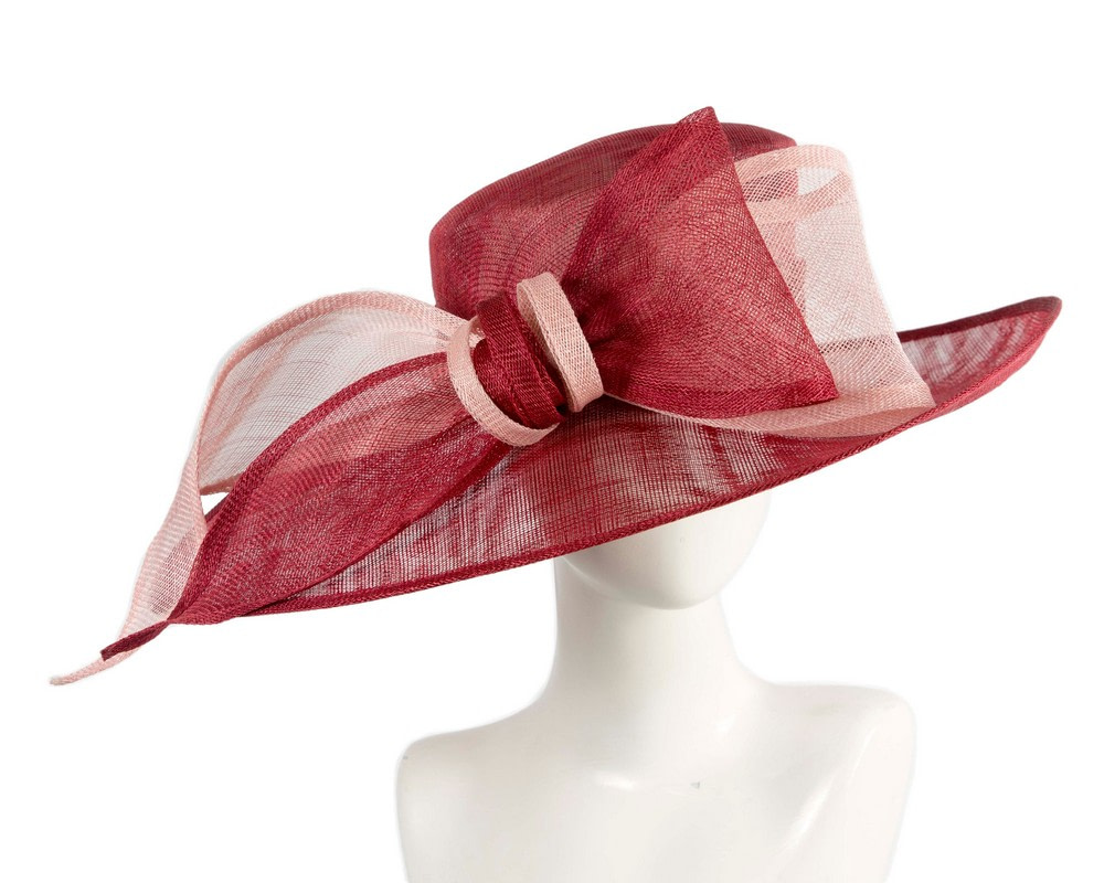Wine & Pink sinamay hat with large bow by Max Alexander - Hats From OZ
