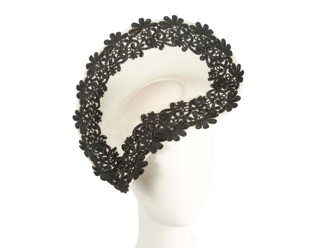 Embroidered Cream & Black Fascinator by Fillies Collection - Hats From OZ
