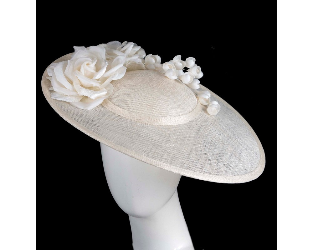 Large cream sinamay fascinator hat with flowers by Max Alexander - Hats From OZ