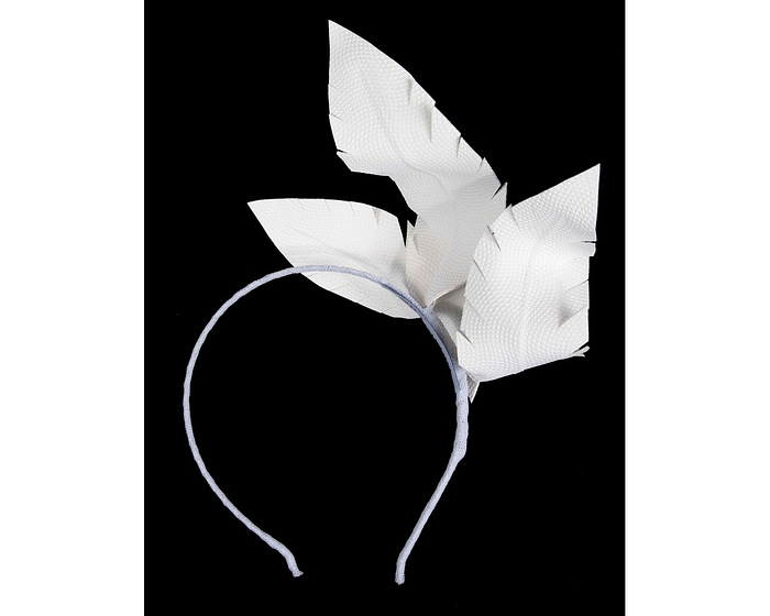 White leather flower headband fascinator - Image 4