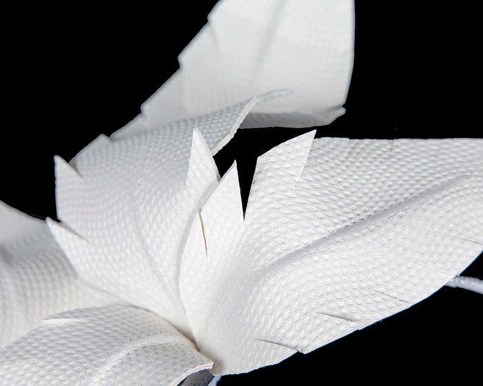 White leather flower headband fascinator - Image 3
