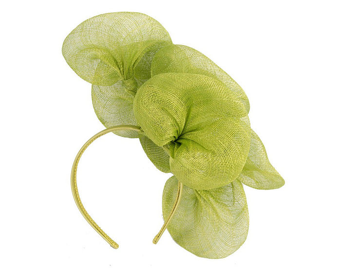 Large lime green sinamay flower fascinator by Max Alexander - Image 4