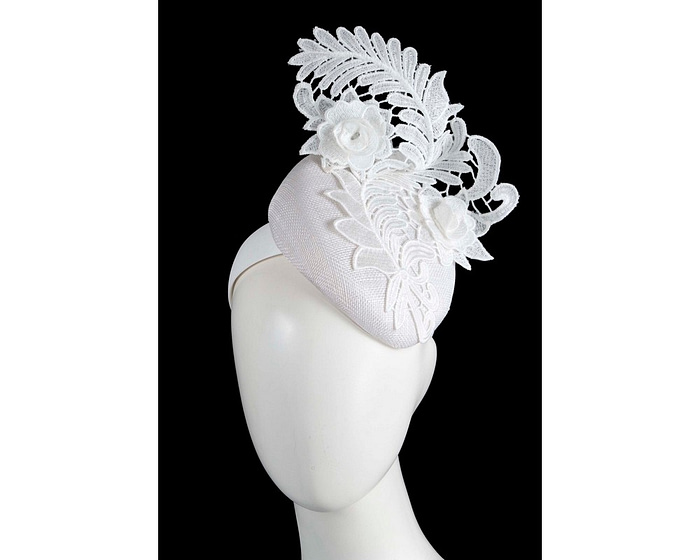 Elegant White Pillbox Fascinator with Lace