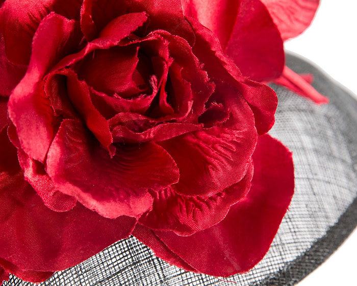 Exclusive black ladies winter fashion hat with red flower by Cupids Millinery - Image 5