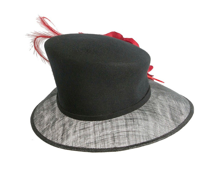Exclusive black ladies winter fashion hat with red flower by Cupids Millinery - Image 3