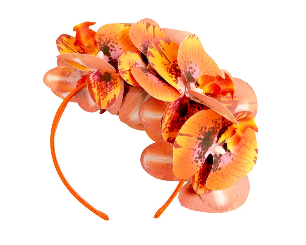 Bespoke burnt orange orchid flower headband by Cupids Millinery - Hats From OZ Bespoke burnt orange orchid flower headband by Cupids Millinery - Image 4