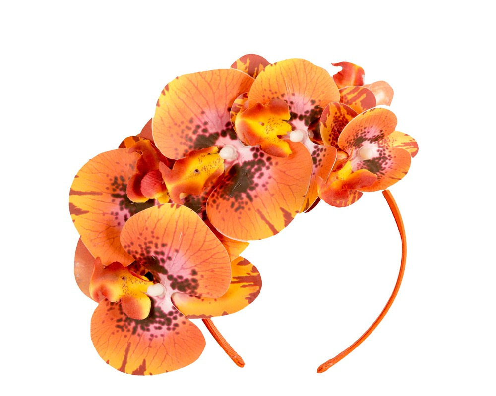 Bespoke burnt orange orchid flower headband by Cupids Millinery - Hats From OZ Bespoke burnt orange orchid flower headband by Cupids Millinery - Image 2
