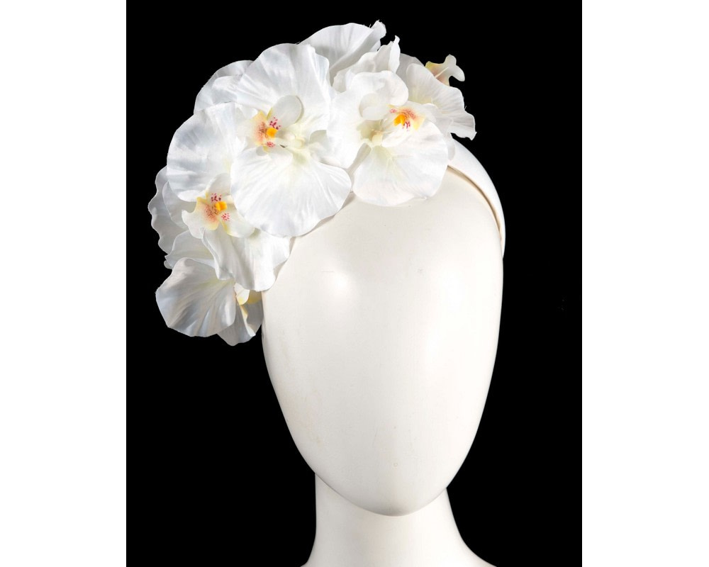 Bespoke white orchid flower headband by Cupids Millinery - Hats From OZ