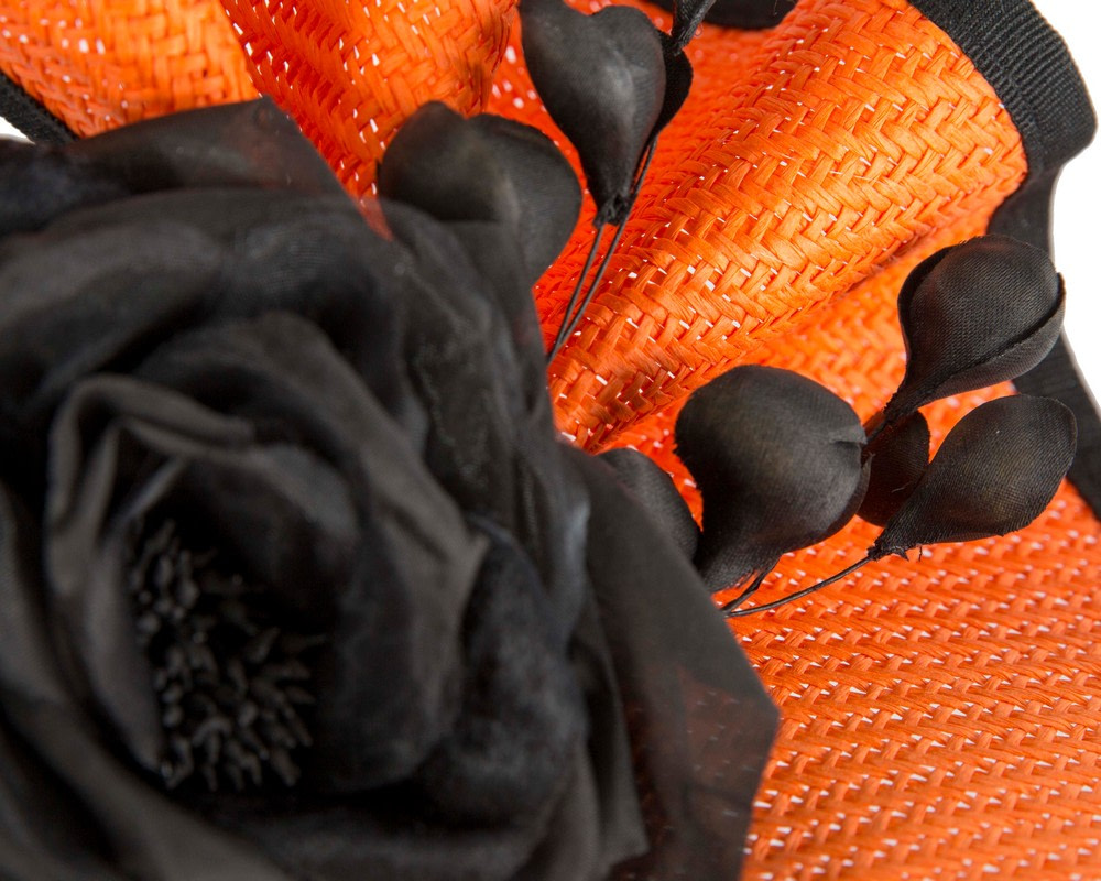 Tall orange & black fascinator with flower by Fillies Collection - Image 3