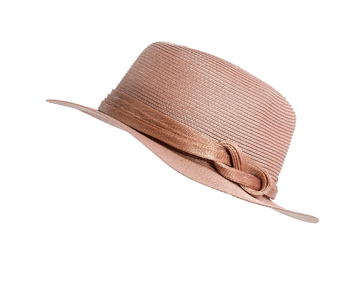 Soft taupe unisex braid fedora hat - Image 3