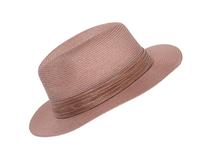 Soft taupe unisex braid fedora hat - Image 2