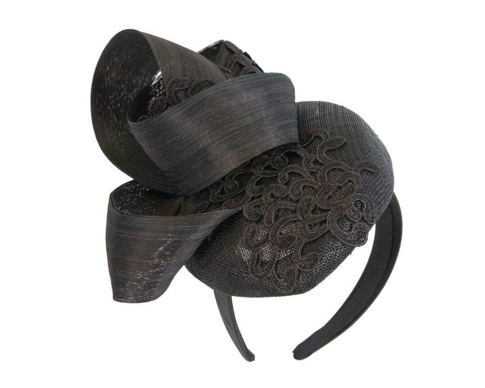 Black lace pillbox fascinator by Fillies Collection 