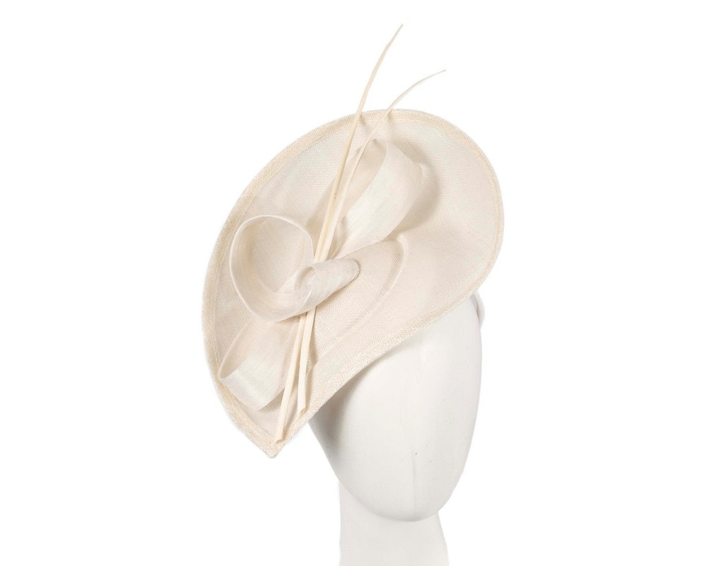 Cream fascinator with bow and feathers - Fascinators.com.au