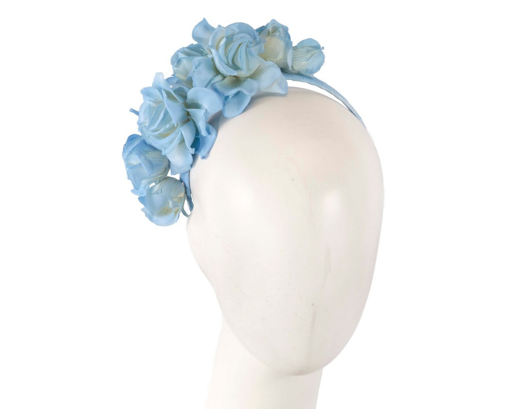 Elegant light blue flower headband by Max Alexander - Fascinators.com.au