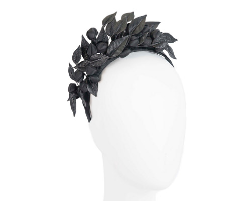 Black leather flower fascinator by Max Alexander - Cheap Fascinators