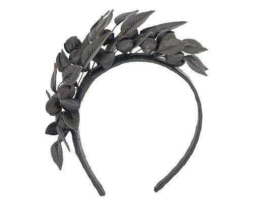 Black leather flower fascinator by Max Alexander - Cheap Fascinators