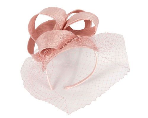 Dusty pink sinamay fascinator with face veil - Cheap Fascinators