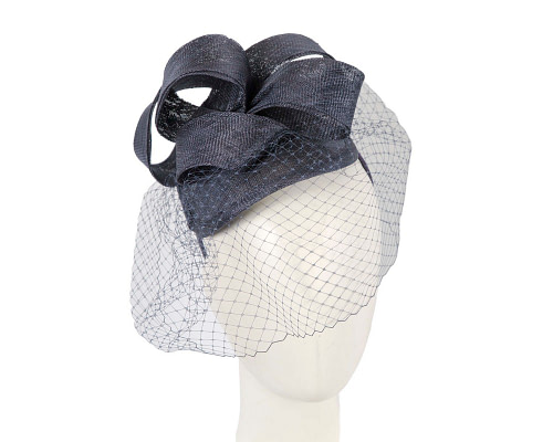 Navy sinamay fascinator with face veil - Cheap Fascinators