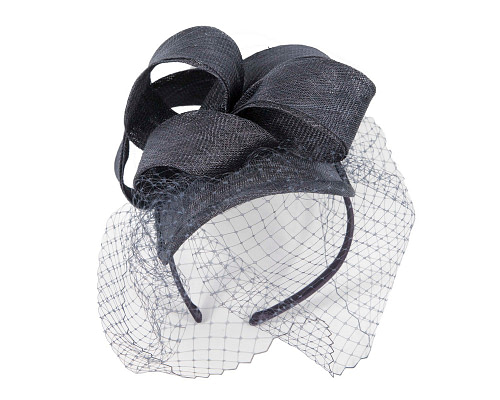 Navy sinamay fascinator with face veil - Cheap Fascinators