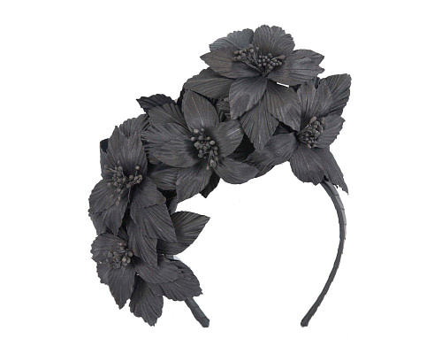 Sculptured black flower fascinator headband - Cheap Fascinators