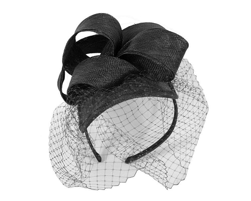 Black sinamay fascinator with face veil - Cheap Fascinators