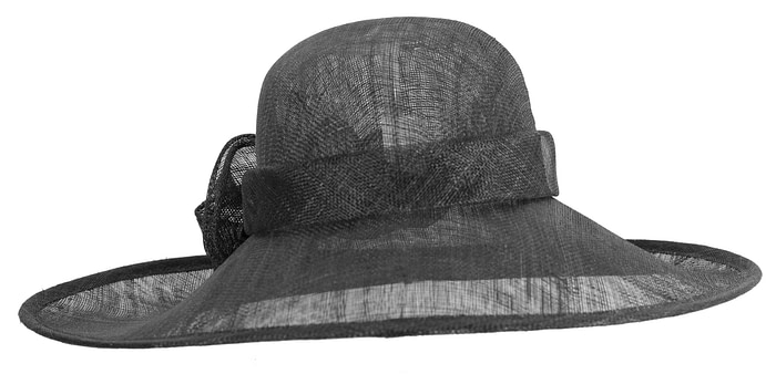 Wide brim black sinamay racing hat by Max Alexander - Fascinators.com.au