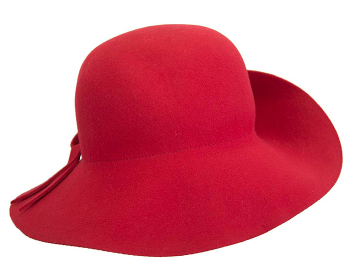 Unusual wide brim red felt hat by Max Alexander - Fascinators.com.au
