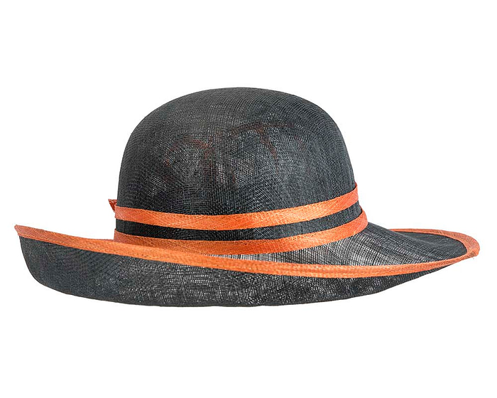 Wide brim black & orange racing hat by Max Alexander - Fascinators.com.au