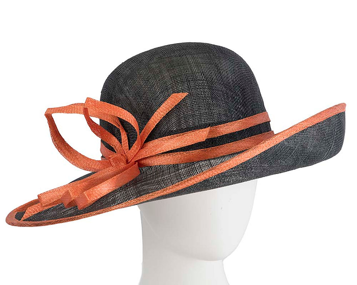 Wide brim black & orange racing hat by Max Alexander - Fascinators.com.au