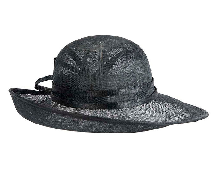 Wide brim black racing hat by Max Alexander - Fascinators.com.au