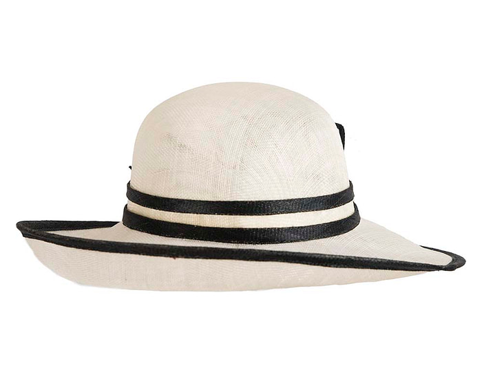 Wide brim cream & black racing hat by Max Alexander - Fascinators.com.au